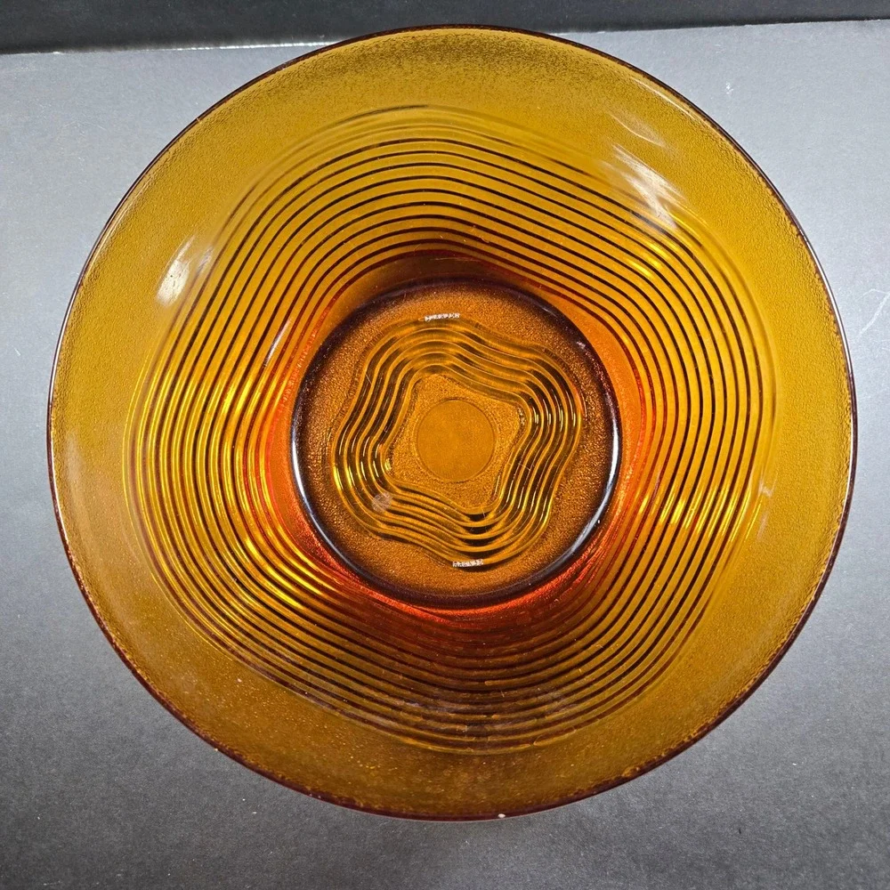 Duralex Serving Bowl Amber Ribbed Glass Mid Century Modern France